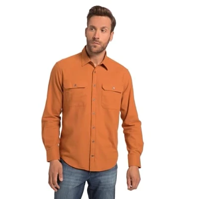 Image of JP 1880 Men&#039;s Flannel Shirt, Long Sleeves, Kent Collar, Modern fit, Rust Orange, XXXX Large