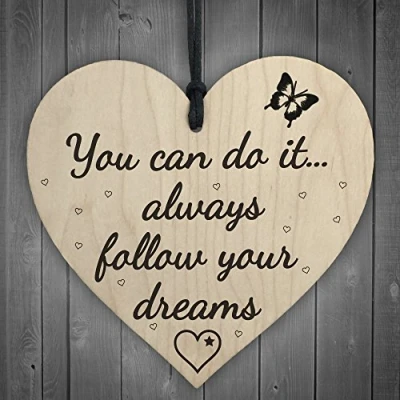 Image of RED OCEAN Follow Your Dreams Wooden Hanging Heart Shaped Plaque Shabby Chic Inspirational