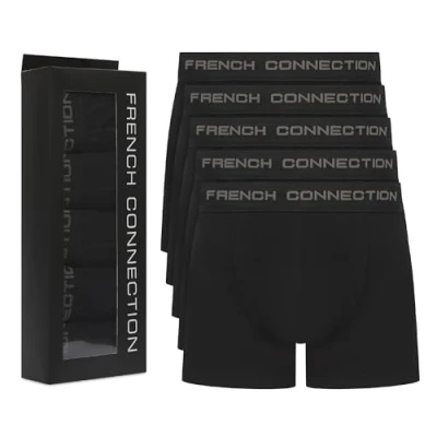 Image of French Connection &#039;FC1&#039; Mens Multipack Boxer Shorts Cotton Stretch, 5 Pack, Soft and Breathable Underwear (Medium)
