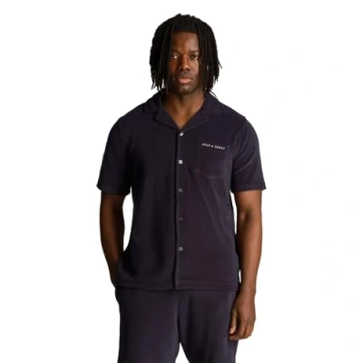 Image of Lyle &amp; Scott Mens Towelling Resort Shirt in Navy Size Large