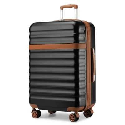 Image of Kono Large Suitcase Check in 28 Inch Expandable Luggage ABS+PC Hardshell Lightweight Travel Trolley with TSA Lock Spinner Wheels (Black/Brown)