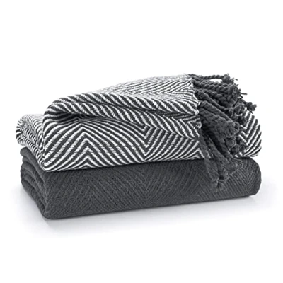 Image of EHC Luxury Throws for Sofa Cover Couch Blanket Pack of 2, Grey Throw 125x150cm