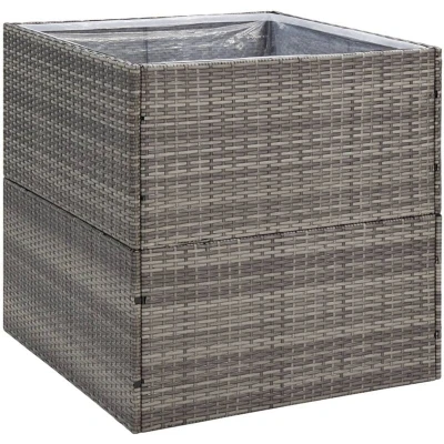 Image of vidaXL Garden Planter in Grey, 80x80x80 cm Durable Outdoor Patio crafted from Water Resistant Poly Rattan &amp; Powder Coated Steel Frame Comes with Nylon Bag.