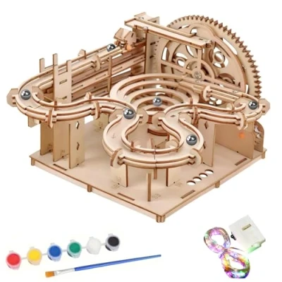Image of Hand Cranked Marble Run Wooden Model Kits, 3D Puzzles Adults Kits Assembly Puzzle Mechanical Building Craft for Teens and