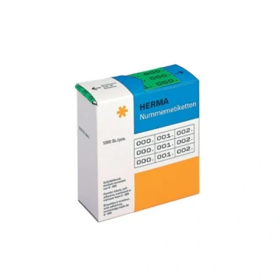 Image of HERMA Number Labels 0 999, Triple, 3000 Pieces, 22 x 10 mm, Self Adhesive, Matte, Triple Sequential Paper Labels, Asset Numbers in Dispenser Box, Green