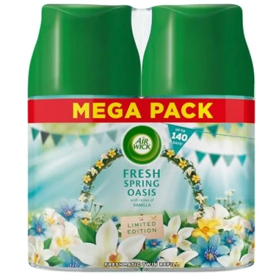 Image of Air Wick Automatic freshener Freshmatic Spray Twin Refills, Fresh Spring Oasis, Pack 2 x 250ml, Natural Essential Oils, Last up to 140 days,