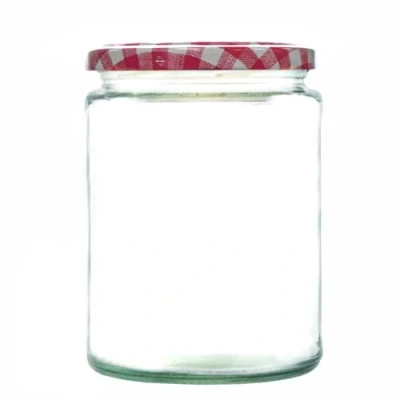 Image of 500ml Glass Food Jar with airtight Lid A Deluxe Jam for Marmalade, Honey and Home Preserves (Red Gingham Lid, Pack of 12)