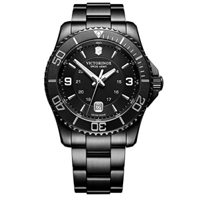 Image of Victorinox Men’s Watch Maverick Black Edition Ø 43 mm, Swiss Made, Analogue Quartz, Water Resistant up to 100 m, Stainless Steel Strap,