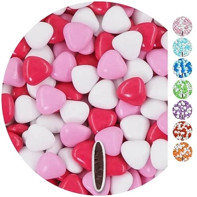 Image of EinsSein 1kg Sugared chocolate hearts dragees mix med white light pink glossy heart chocolates sweets dragées wedding mini favours guests shapes table party baptism sweet