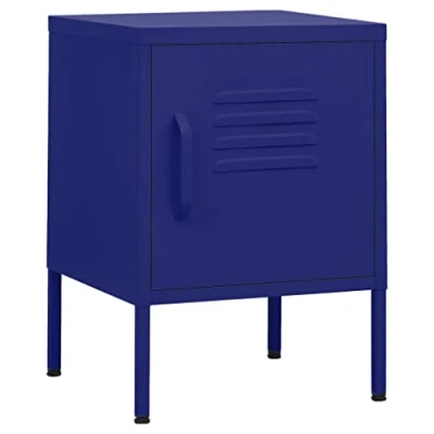 Image of vidaXL Navy Blue Nightstands Set of 2, Steel Made, Modern Charm Bedside Tables with Adjustable Shelf and Lock