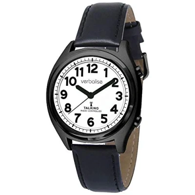 Image of Verbalise Talking Watch Radio Controlled with Black Leather Strap