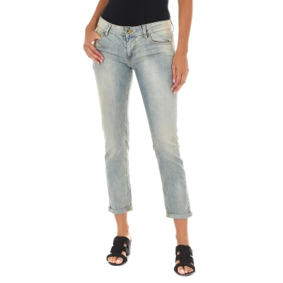 Image of Met Womenss long worn effect jeans 10DBF0667 Blue Cotton Size 28 (Waist)