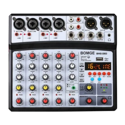 Image of BOMGE 6 channel dj audio Mixer with MP3 USB Bluetooth,48V phantom power, 16 DSP Echo effects for Live, Music, Karaoke, Podcast (BLACK)