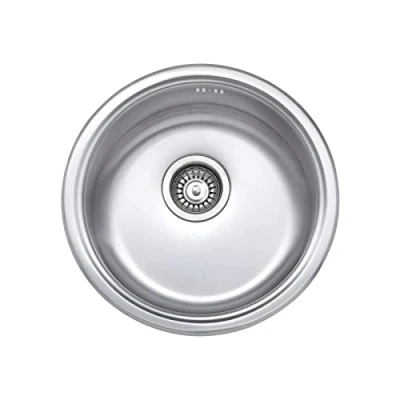 Image of JASSFERRY Small Campervan Kitchen Sink 45mm Depth Stainless Steel Drainer Round Bowl with Strainer Waste Pipes