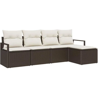 Image of vidaXL 5 Piece Garden Sofa Set with Cushions Brown Poly Rattan