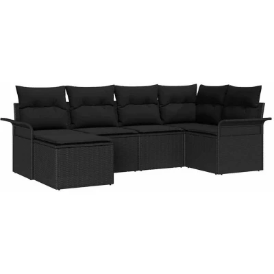 Image of vidaXL 6 Piece Garden Sofa Set with Cushions Black Poly Rattan