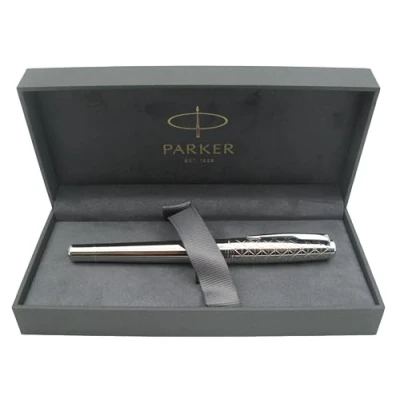 Image of Parker Urban Premium Metal Fountain Pen Silver Powder with Engraved Pattern Medium Nib Luxury Gift Boxed