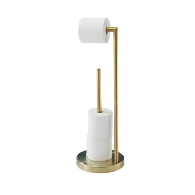 Image of Toilet Roll Holder Free Standing, NEWRAIN Gold Bathroom Accessories Freestanding Holder, Stainless Steel Storage