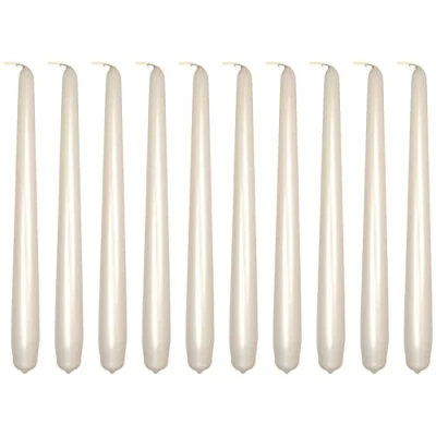 Image of Tapered Dinner Candles, Pack of 10, Unscented, Long Burning Time, 24 cm / 19.45 (Pearl, Metallic)
