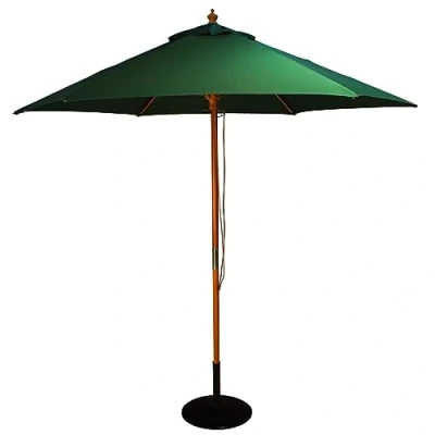 Image of BrackenStyle Wooden Garden Parasol Pully Operated and Machine Washable Umbrella 11 Colours 15kg Black Concrete Base Included (Green)