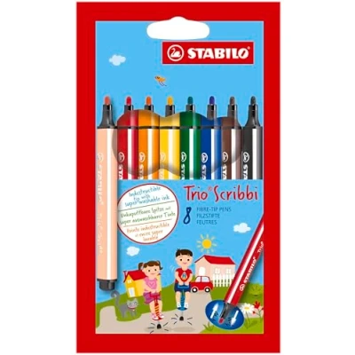 Image of Triangular Fibre Tip Pen STABILO Trio Scribbi Pack of 8 Assorted Colours