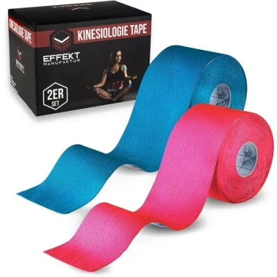 Image of Effekt Kinesiology Tape Waterproof (5 m x 5 cm), 2 Rolls Elastic Physio for Muscle Support and Injury Recovery, Medical Tape, Sports Strapping Durable Kinesthetic (Blue + Pink)