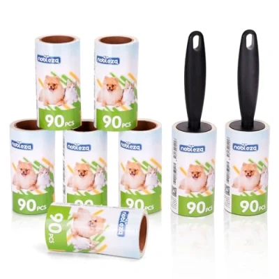 Image of Nobleza Lint Roller 720 Sheets, 8 Refills + 2 Handles Extra Sticky Rollers Pet Hair Remover for Clothes Carpet Furniture, ​Easy Peeling Pre cut Paper Sheets Cat Dog Dust fluff