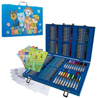 Image of Paw Patrol Kids Art Set 130 Plus Pieces Colouring Sets Pencils Crayons Travel Supplies Gifts