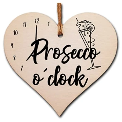 Image of Handmade Wooden Hanging Heart Plaque Gift Perfect for Prosecco Lovers Novelty Funny Keepsake