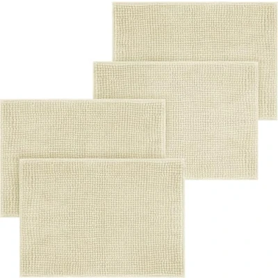 Image of Hafaa Bath Mat Non Slip Anti Mould 4 Pack Cream 40x60 cm Chenille Bathroom