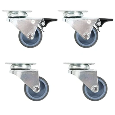 Image of vidaXL 4x Twin Wheel Swivel Casters Trolley Set for Furniture/Workbenches 50mm Diameter 100kg Capacity Grey TPR &amp; Zinc Coated Iron 2 Braked