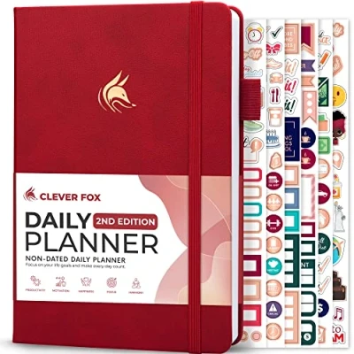 Image of Clever Fox Daily Planner 2nd Edition Undated Time Block Task Organizer with Hourly Schedule &amp; To do list A5, 6 Months (Red)