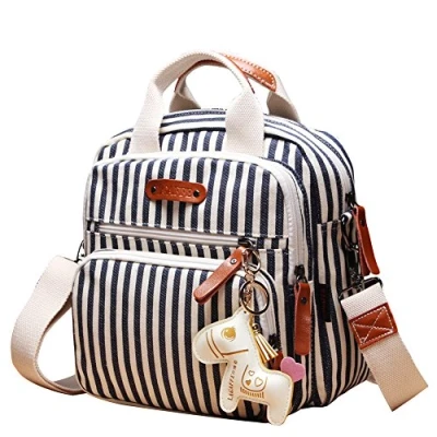 Image of Quality Canvas Designer Organizer Mini Fashion Multi function Baby Nappy Changing Bag Tote Messenger Backpack Stripes