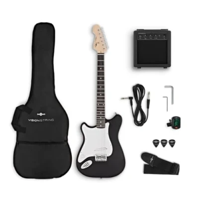 Image of Left Handed Full Size Electric Guitar Kit with Amp and Accessories for Beginners VISIONSTRING, Black