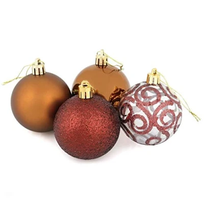 Image of Mr Crimbo Set Of 16 Small Round Christmas Tree Baubles Shiny Matt Glittery Swirl Patterns, Coffee 6cm