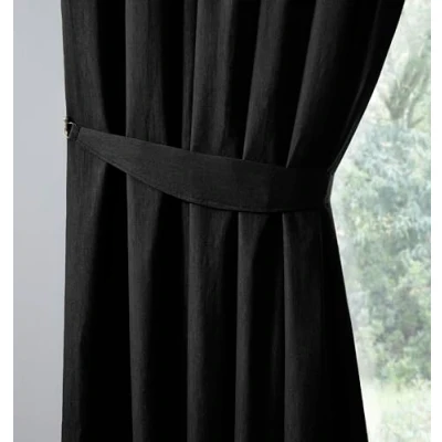 Image of Fusion Black Curtain Tie Backs (71 x 14cm) 2 Pieces Accessories for Living Room/Bedroom Matching Curtains Available Polycotton Holdbacks in Black/Plain