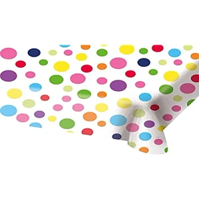 Image of Folat 65113 Happy Bday Table Cloth with Dots 130x180 cm, Polka Dot, Multi Colours, Normal