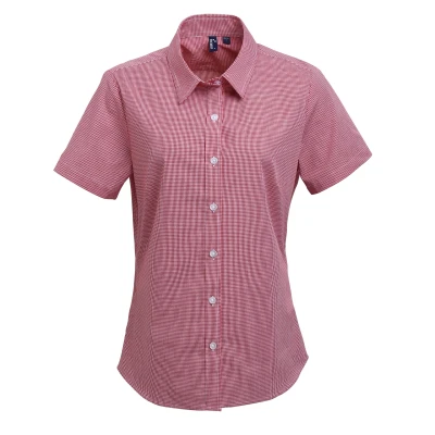 Image of Premier Womens/Ladies Microcheck Short Sleeve Cotton Shirt (Red/White) Size X Small
