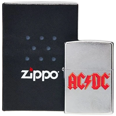 Image of Zippo 2020 60004725 Lighter AC/DC Red Logo, Messing, Black, Normal