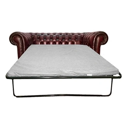 Image of Carpet Kingdom Chesterfield Genuine Leather Antique Oxblood Red Two Seater Sofa Bed
