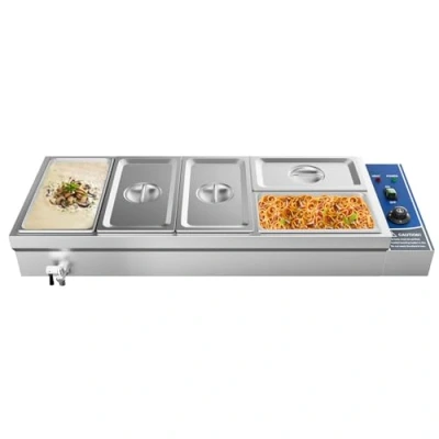 Image of TAIMIKO Bain Marie Electric Food Warmer 1500W Commercial Stainless Steel Buffet Wet Well Sauce Drain Tap Gastronorm Container Catering Restaurant 30 85CTemperature Control(3x1/3 GN Pan+2x1/4 Pans)