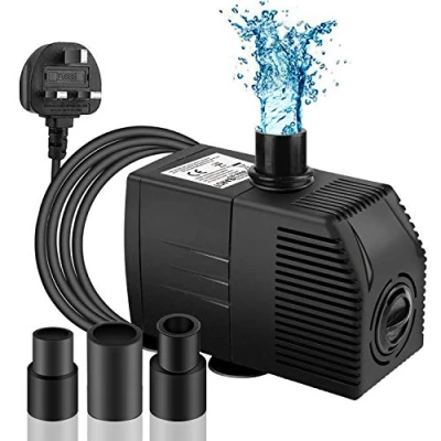 Image of BARST 600L/H Submersible Pump with Filter, Ultra Quiet Water for Fountains, Pool, Fish Tank, Pond, Hydroponics, Statuary 4 Strong Suction Cups,3 Nozzles &amp; 1.83m Power Cord 12W