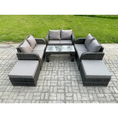 Image of Rattan Wicker Garden Furniture Patio Conservatory Sofa Set with Rectangular Coffee Table Reclining Chair Love 2 Big Footstool Fimous