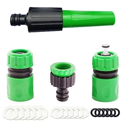 Image of YAAVAAW Garden Hose Connectors Set Tap Connector Fitting Starter Set,1x Nozzle, 1 x End Connector, Waterstop 2in1 Threaded for Join Hosepipe