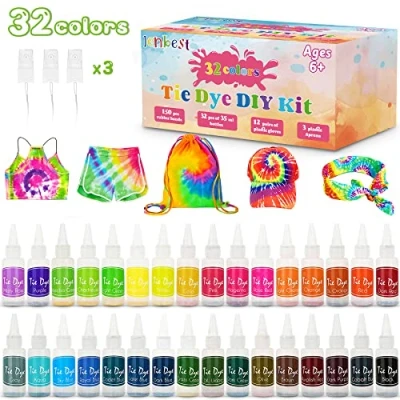Image of lenbest DIY Tie Dye Kit, 32 Dyeing Kit for Kids, Adults and Groups, Non Toxic Shirt Fabric Color, Add Textile Color Machine Washable, Parties, Gatherings, Festivals