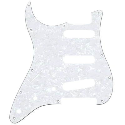 Image of Musiclily SSS 11 Hole Left Handed Strat Guitar Pickguard for Fender USA/Mexican Made Standard Stratocaster Modern Style, 4Ply White Pearl