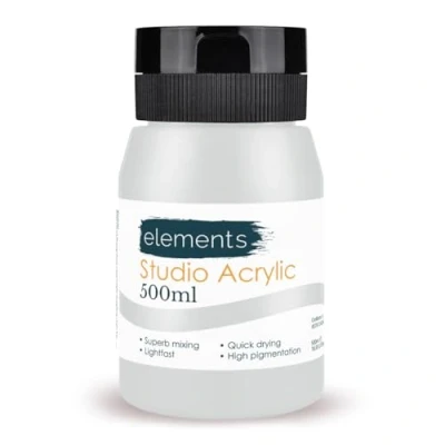 Image of Elements 500ml Acrylic Paint 500 ml Tub Quick Drying Paints with High Pigment and Vibrant Colour Metallic White