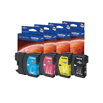 Image of Brother LC 1100HYBK/LC 1100HYC/LC 1100HYM/LC 1100HYY Inkjet Cartridge, Black/Cyan/Magenta/Yellow, Multi Pack, High Yield, Includes 4 x Cartridges, Genuine Supplies
