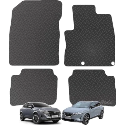 Image of Carsio Rubber Car Mats For Nissan Qashqai e Power 2022+ Onwards Tailored Fit Floor Mat Set Complete Accessory Black Custom Fitted All Weather &amp; Heavy Duty, Anti Slip Backing with Clips