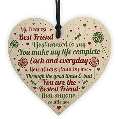 Image of RED OCEAN Friendship Gifts Plaque Wooden Heart Thank You Gift For Best Friend Keepsake